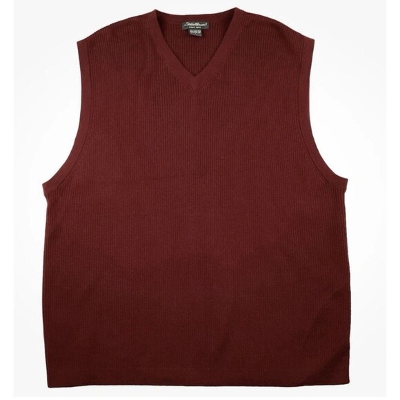 Eddie Bauer 100% Merino Wool Red Burgundy Pullover V Neck Sweater Vest Men’s XXL - Picture 1 of 6
